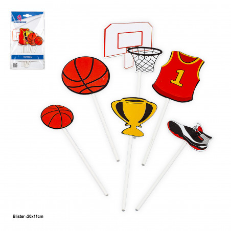 Toppers Decorativos de Baloncesto Pack de 6 Piezas para Fiestas y Repostería