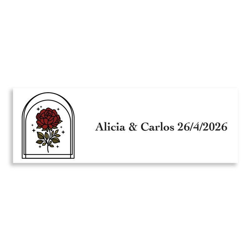 Adhesivo personalizable 6x2cm rosa vintage para bodas