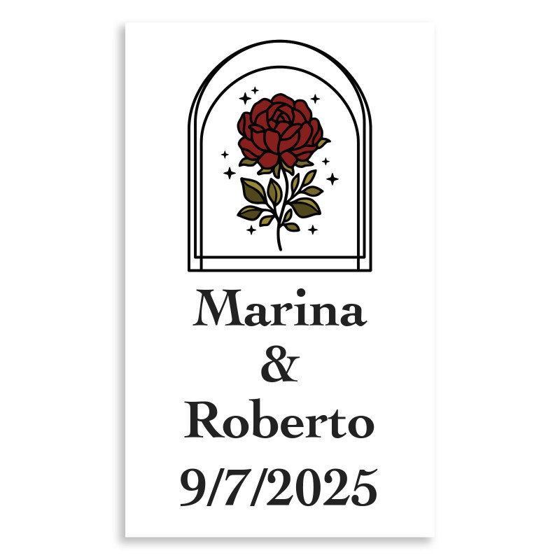 Adhesivo personalizable 3x5cm rosa vintage para bodas