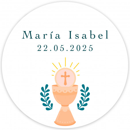 Adhesivo 3cm diseño cáliz personalizable primera comunión