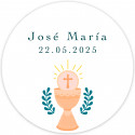 Adhesivo 3cm diseño cáliz personalizable primera comunión