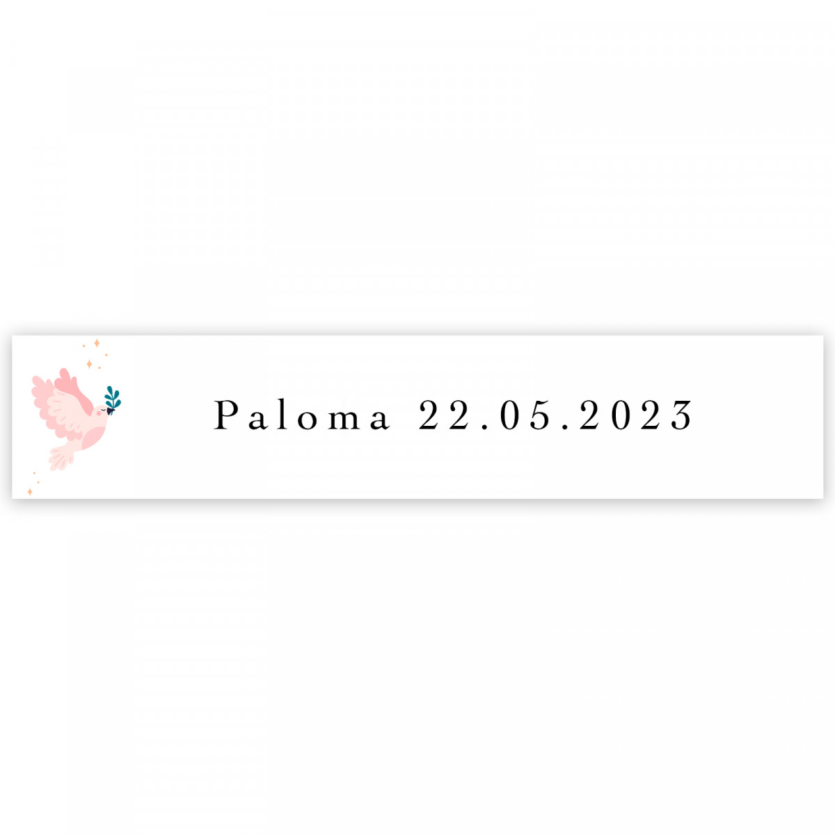 Adhesivo 5x1cm paloma rosa personalizable