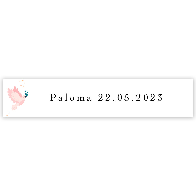 Adhesivo 5x1cm paloma rosa personalizable