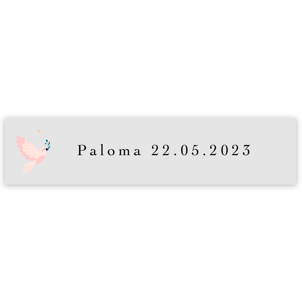 Adhesivo transparente 5x1cm paloma rosa personalizable