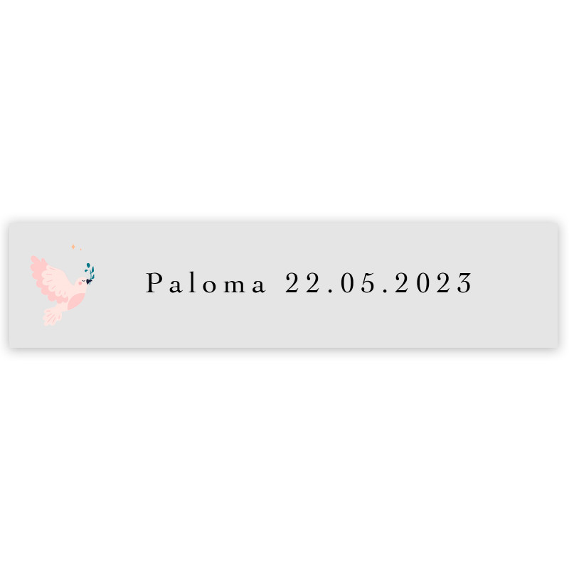 Adhesivo transparente 5x1cm paloma rosa personalizable