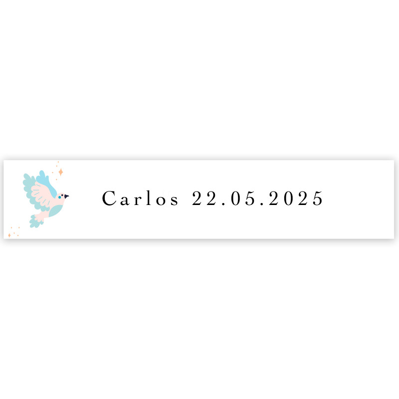 Adhesivo 5x1cm paloma azul personalizable