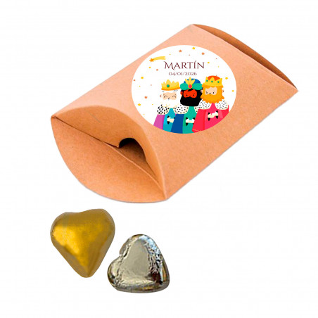 Bombones rellenos de crema en sobre kraft con adhesivo reyes magos personalizable para detalles