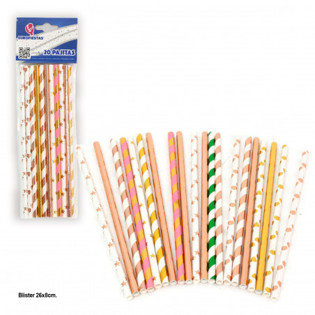 Pajitas 20 unidades diseño oro y oro rosa para eventos