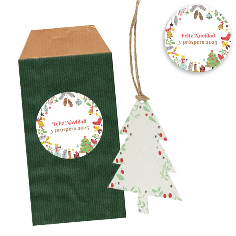 Adorno de navidad con semilla de flores en sobre verde personalizado para detalle