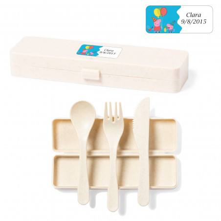 Cubiertos portátiles en estuche personalizado con adhesivo de peppa pig para cumpleaños