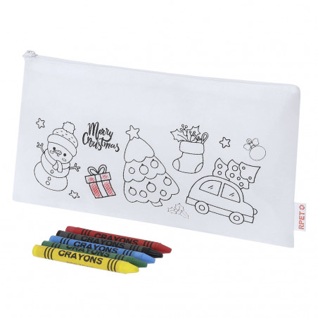 Estuche de navidad para colorear con ceras y etiqueta personalizada para regalar