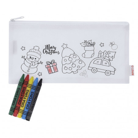 Estuche de navidad para colorear con ceras y etiqueta personalizada para regalar
