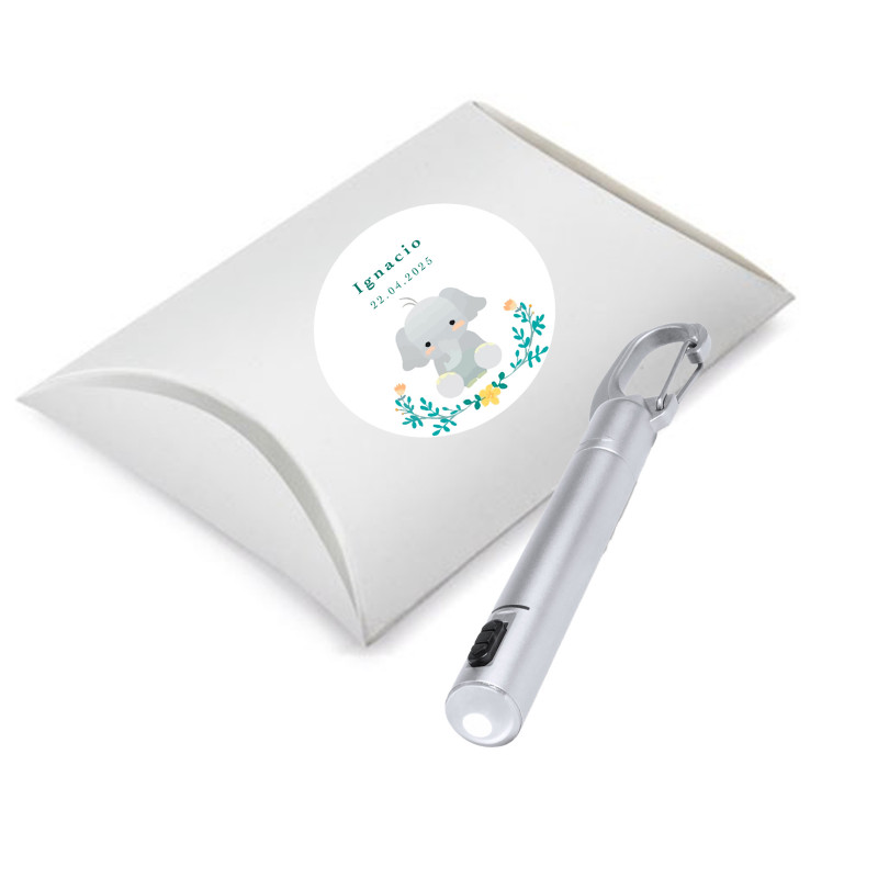 Detalles Bautizos Bolígrafo con Linterna led en Cajita de Cartón Personalizada
