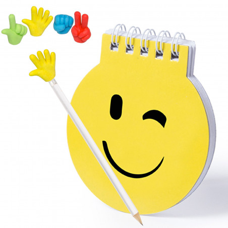 Libreta emoji y lápiz con goma de borrar divertida para detalles