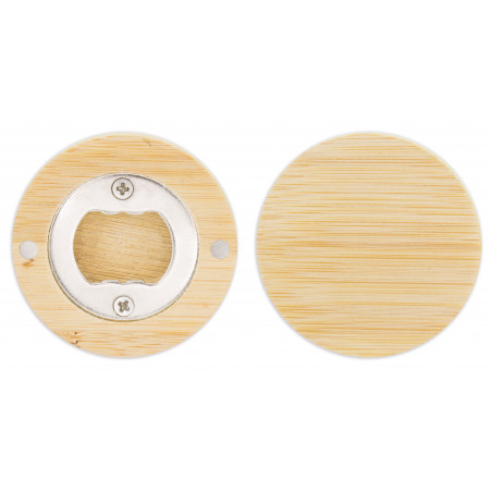 Abridor imantado de madera con adhesivo romántico de novios para detalles