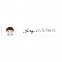 Adhesivo rectangular 5x1 personalizable fondo blanco ángel niño para bautizo
