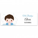 Adhesivo rectangular 6x2 personalizable ángel niño para bautizo