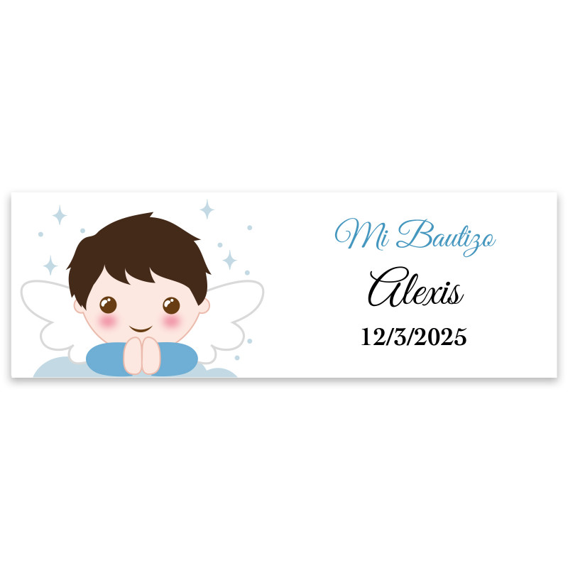 Adhesivo rectangular 6x2 personalizable ángel niño para bautizo