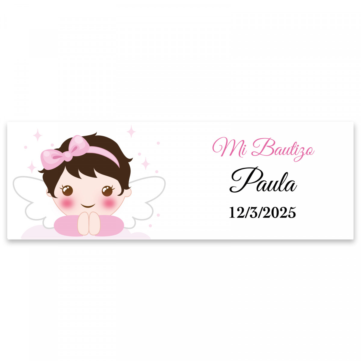 Adhesivo rectangular 6x2 personalizable ángel niña para bautizo
