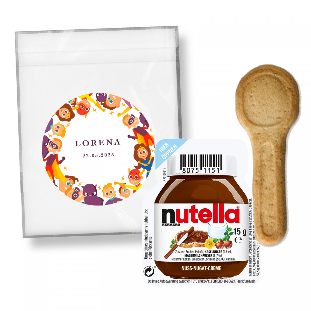 Regalos para Niños Nutella con Cuchara de Galleta en Bolsa Personalizada