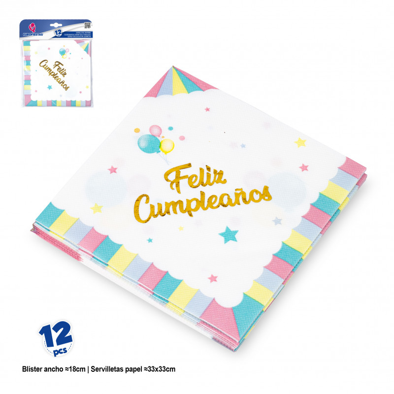 Servilletas feliz cumpleaños con colores pastel para eventos