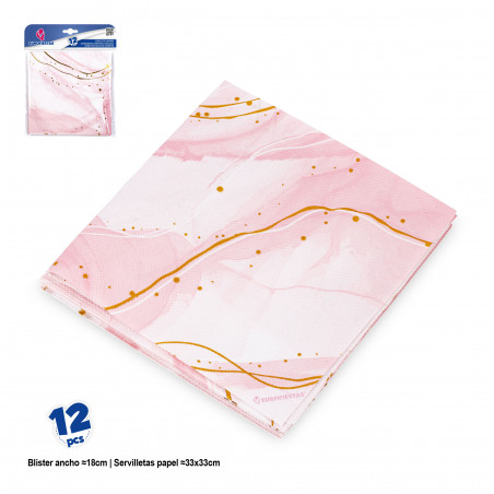 Servilletas diseño marmol rosa con vetas oro y blanco para eventos