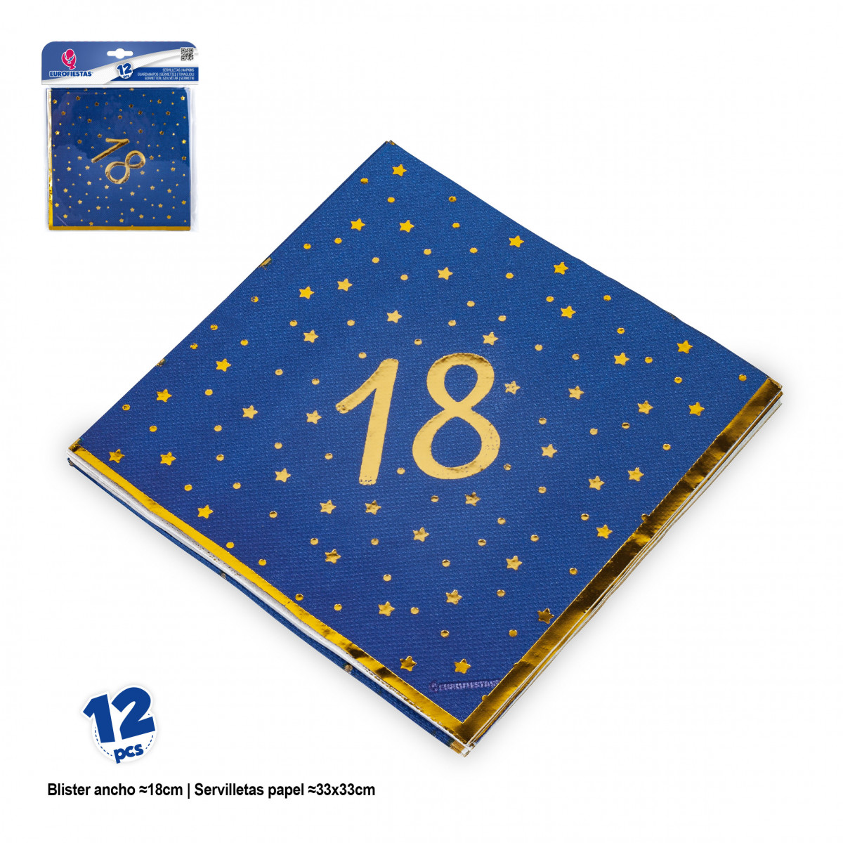 Servilletas diseño número 18 azul marino con estrellas color oro para eventos
