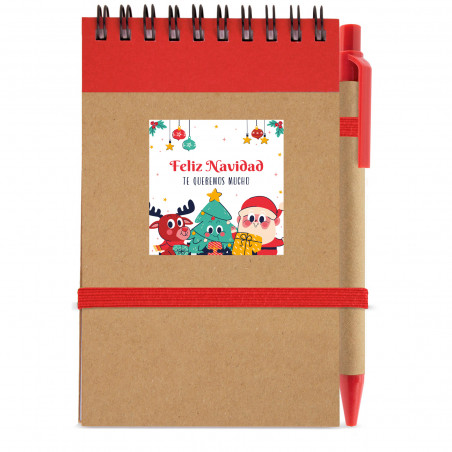 Libreta con bolígrafo y adhesivo personalizado navideño para detalles