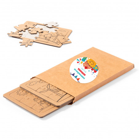 Puzzle eco en caja con adhesivo personalizado para detalles