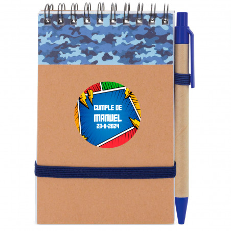 Bloc de notas con bolígrafo con adhesivo cómic de superhéroes personalizable para regalar