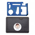 Multiherramienta azul en funda con adhesivo personalizado para comunión de niño
