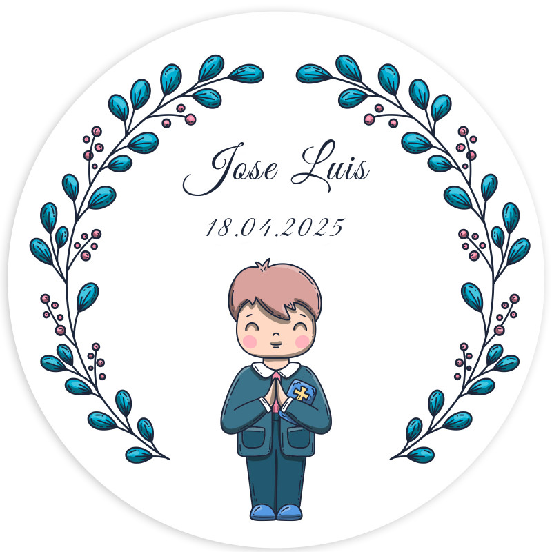 Adhesivo 3cm primera comunión niño personalizable