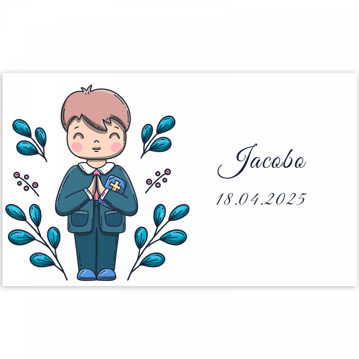 Adhesivo 5x3 cm primera comunión niño personalizable