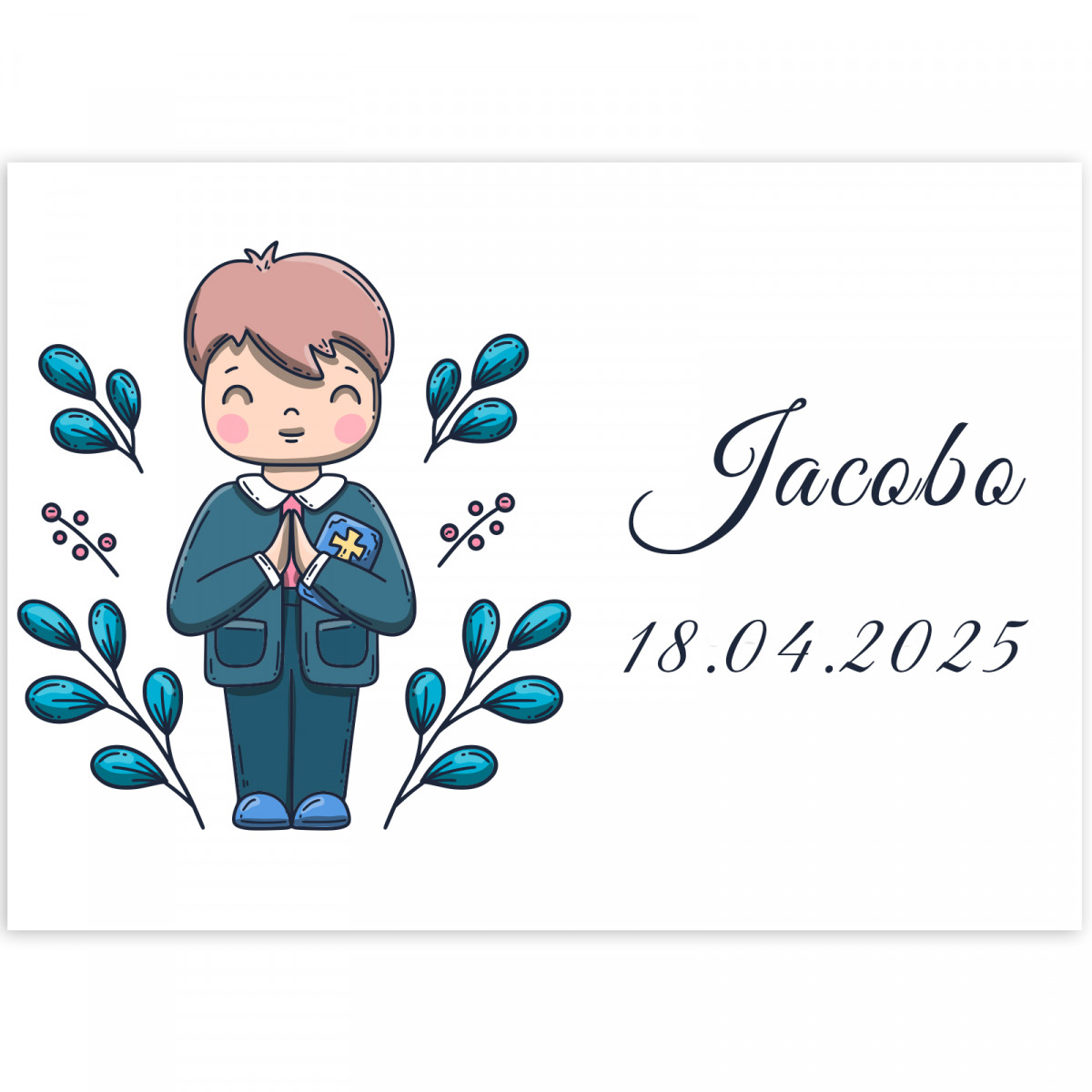 Adhesivo 7x5 cm primera comunión niño personalizable