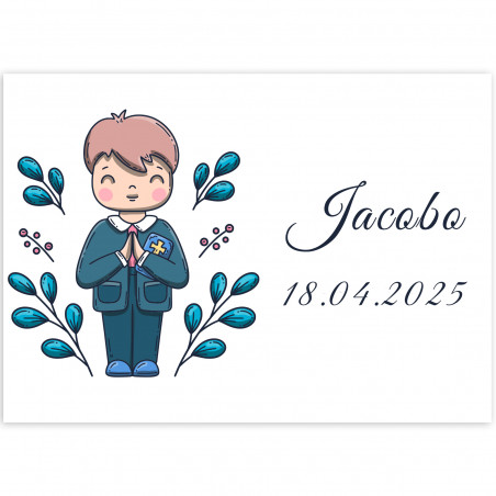 Adhesivo 7x5 cm primera comunión niño personalizable