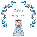 Adhesivo cuadrado 5x5 cm primera comunión niña personalizable