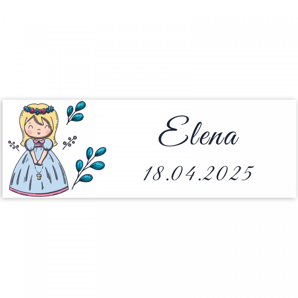 Adhesivo 6x2 cm primera comunión niña personalizable