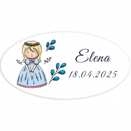 Adhesivo ovalado primera comunión niña personalizable
