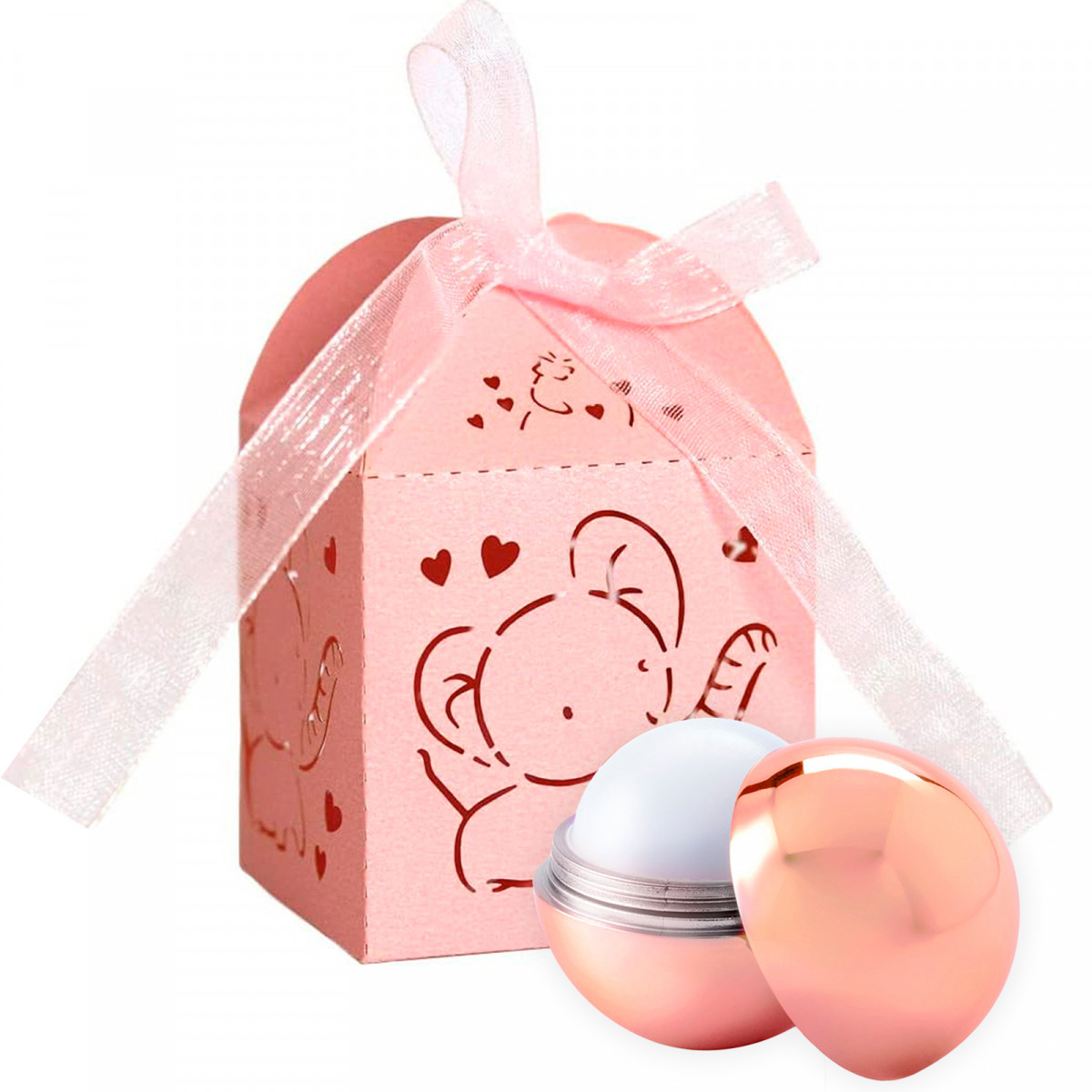 Bálsamo labial esférico oro rosa en cajita elegante para detalles