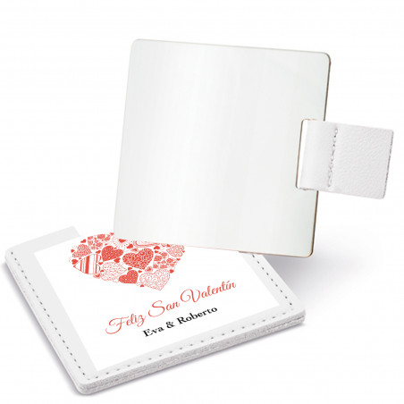 Espejo de acero inoxidable con estuche y adhesivo corazón para detalles