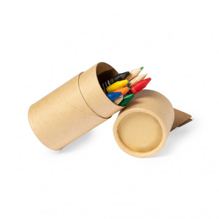 Colores de madera y ceras en estuche redondo con adhesivo navideño para detalles