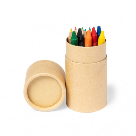 Colores de madera y ceras en estuche redondo con adhesivo navideño para detalles