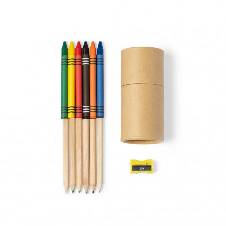Colores de madera y ceras en estuche redondo con adhesivo navideño para detalles
