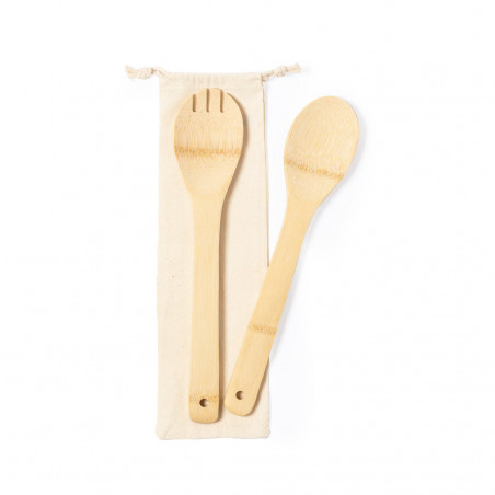 Utensilios de ensalada de bambú para llevar en bolsa personalizada para bodas