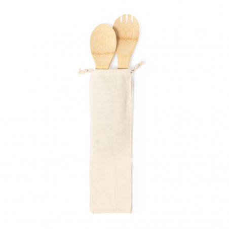 Utensilios de ensalada de bambú para llevar en bolsa personalizada para bodas