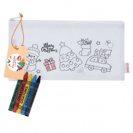 Estuche navideño para colorear con crayones y etiqueta con adhesivo personalizable para detalles