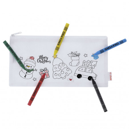 Estuche navideño para colorear con crayones y etiqueta con adhesivo personalizable para detalles
