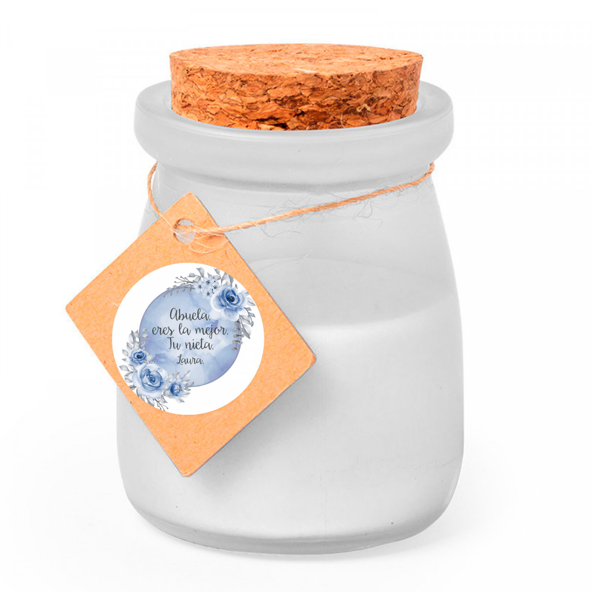 Vela de cristal con etiqueta con adhesivo editable para detalles