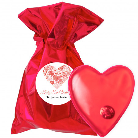 Calienta manos corazón en bolsa metalizada con adhesivo personalizado para detalles