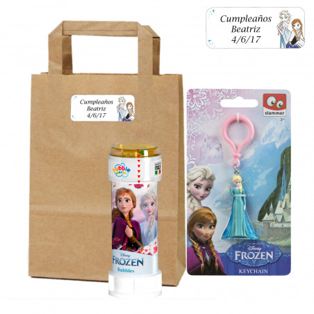 Llavero con figura de frozen y pompero en bolsa personalizada para regalar